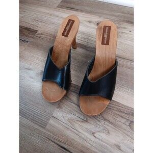 RUSSELL & Bromley Sandals Women's 41 Black Leather Wood Sole Made In Italy
